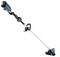 A string trimmer with a blue and black handle, adjustable grip, and a cordless battery pack, designed for lawn maintenance.