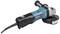 Angle grinder with blue-black housing and protective guard, suitable for cutting and grinding materials.