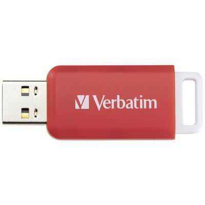 Red USB stick with 'Verbatim' logo on the front.