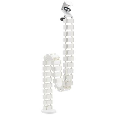 White flexible spiral cable trunking, ideal for bundling and routing cables under desks.