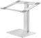 A silver, adjustable laptop stand made of metal with non-slip grey pads, suitable for ergonomic desk work.