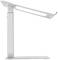 A side view of a silver laptop stand that is height-adjustable and enables ergonomic use.