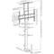 Diagram of a TV stand mechanism with adjustable height, detailed measurements in millimetres.