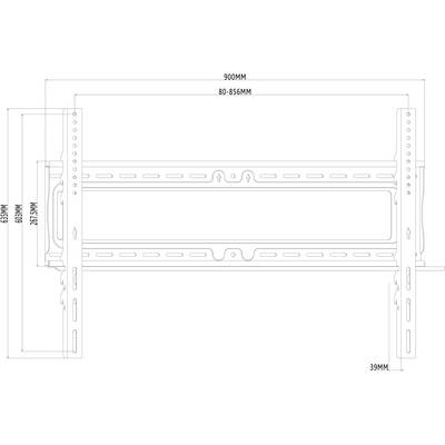Technical Drawing of a TV Bracket with Dimensions: Width 900 mm, Height Adjustment Range 80-856 mm, Vertical Mounting Bracket 653 mm.