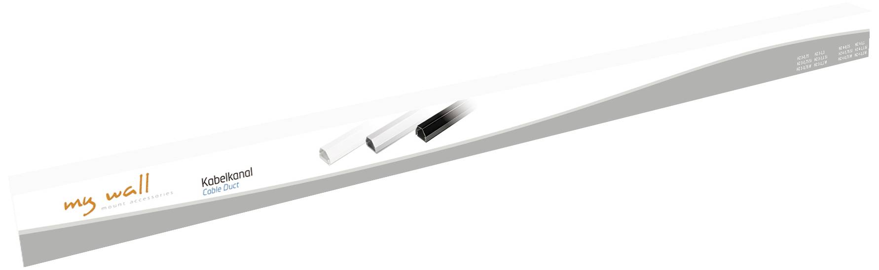 Packaging of 'my wall' cable channel, showing an image of the product in white and black.