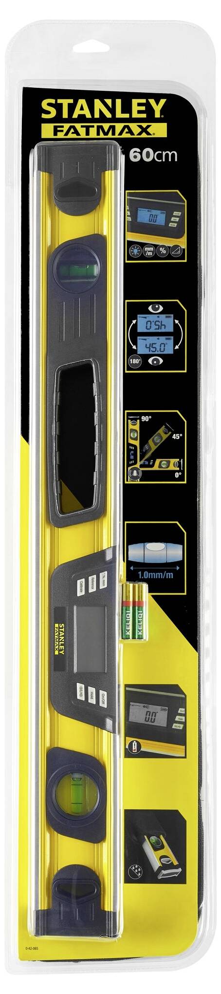 Stanley FatMax Spirit Level, 60 cm, with digital and analogue measuring functions, yellow and black, packaged.
