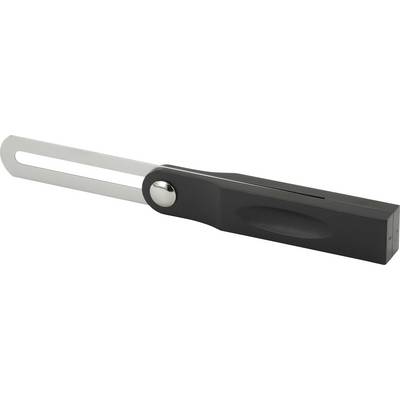 Kitchen utensil with a long, narrow metal blade and black handle, ideal for opening tins or jars.