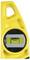 A spirit level with a yellow casing shows a balanced bubble, indicating a horizontal alignment.