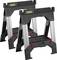 Two black and grey Stanley Fatmax sawhorses, suitable for stabilising materials during sawing work.