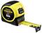 Yellow Stanley Fatmax tape measure, 5 metres long, partially extended, against a white background.