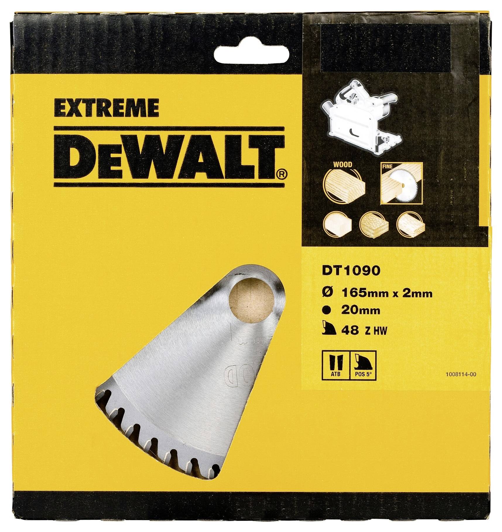 'DEWALT Extreme Saw Blade DT1090, 165 mm x 20 mm, for Wood, 48 Teeth, Suitable for Robust Cuts, Manufactured in Germany.'