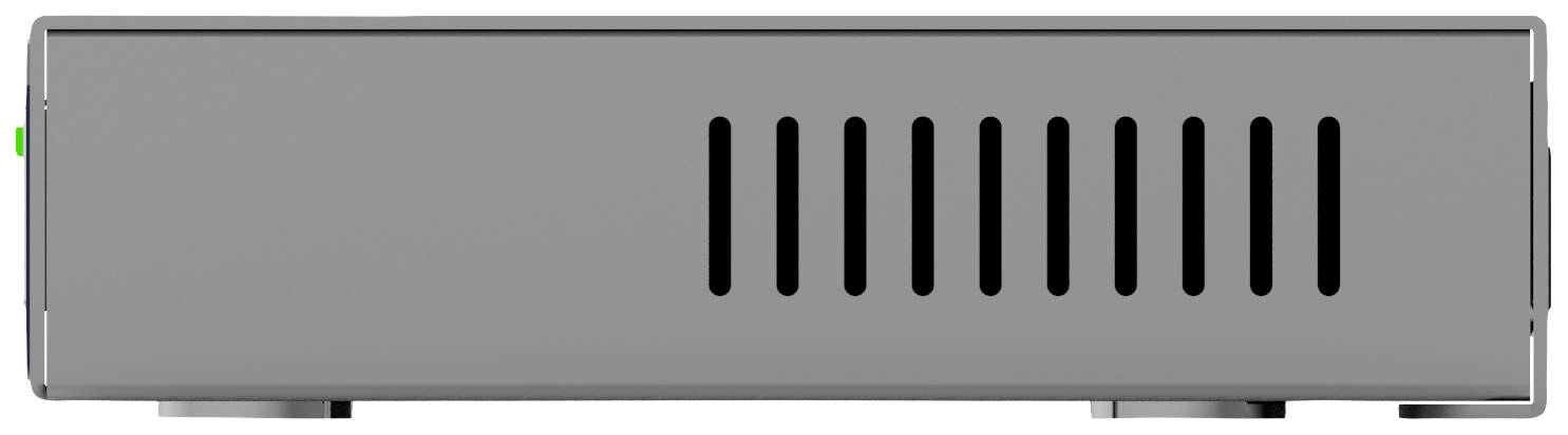 Grey rectangular device with ventilation slots on the front.