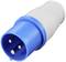 A blue three-pin plug with a grey casing. It is used for electrical connections.