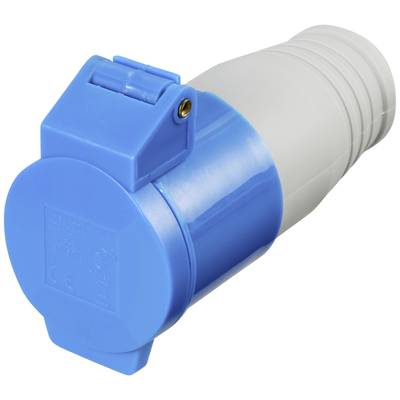 A blue and white industrial connector, typical for use in robust environments, displays CE marking.