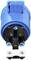A blue plug adapter with three round metal contacts, suitable for electrical connections, shown from the front.