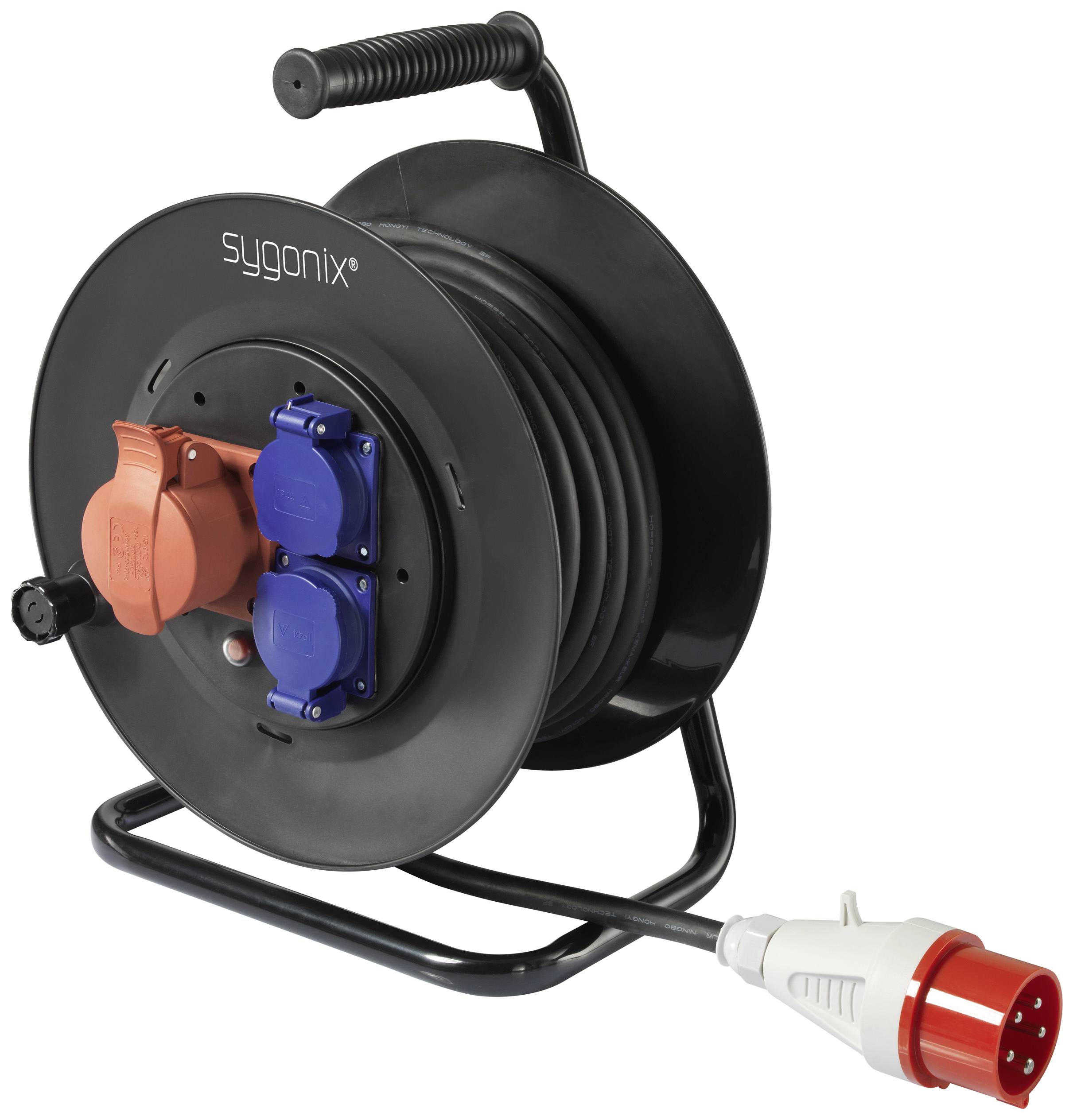 Sygonix SY-5806894 Cable reel 25 m Black CEE plug (5-pin, 16 A)