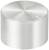 A silver, cylindrical metal button with a ribbed surface and a small slit on the top.