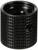 Black, cylindrical component with a ribbed surface and a hole on the side, possibly an adapter or connecting sleeve.
