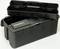 Black plastic box with an open lid and handle. 'Racostat' label visible.