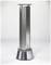 A silver, cylindrical tower with multiple slits mounted on a metallic, conical base. Scientific-technical design.
