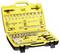 'A yellow toolbox with various socket wrenches and screwdrivers, opened and viewed from an angled overhead perspective.'