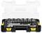 A Stanley Fatmax tool kit with socket wrenches, ratchet and extensions, neatly arranged in a black case with a transparent lid.