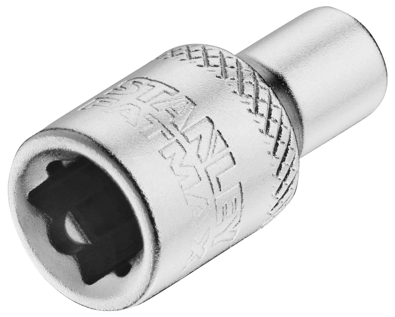 Metal screwdriver bit with distinctive grooves for improved grip. Suitable for precise work on various screw fastenings.