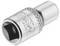 Socket drive with knurled handle, engraved logo, and square drive; silver-coloured and suitable for screwdrivers.
