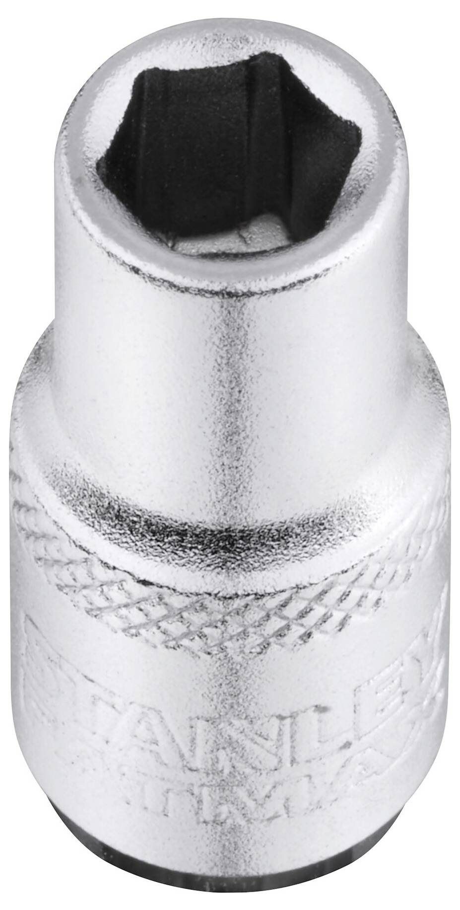 A silver socket set with a hexagonal internal profile for screw-related work.