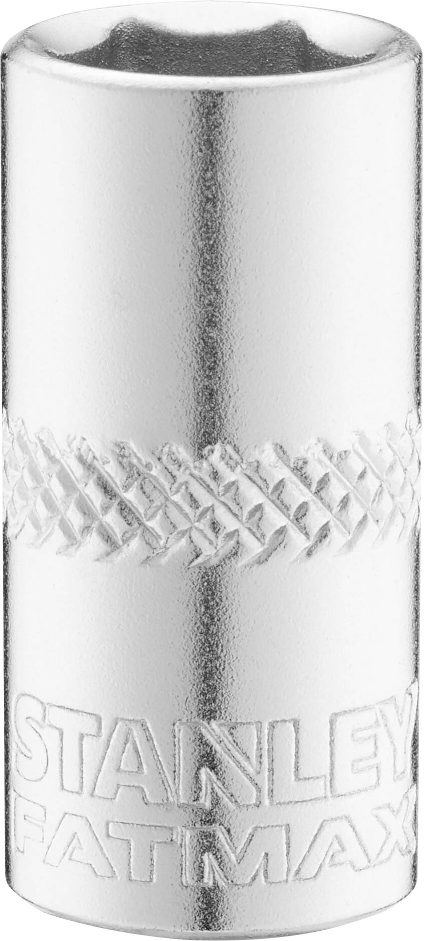 Silver tool sleeve with a ribbed handle and the inscription 'Stanley FatMax'.