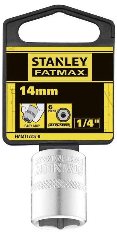 A Stanley FatMax socket, 14 mm, with 'Easy Grip' and 'Maxi-Drive'. Hexagonal profile, 1/4 inch size.