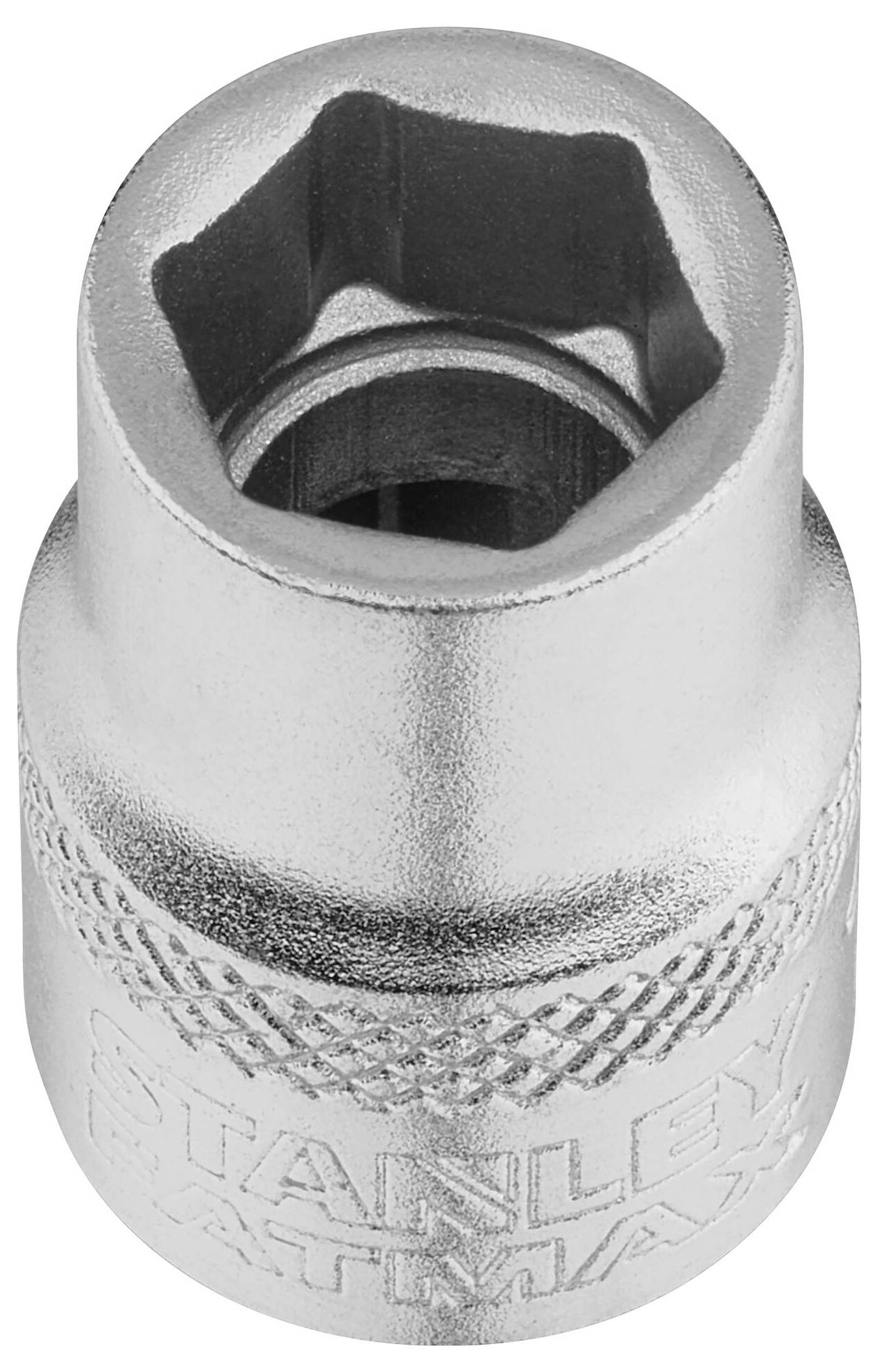 Socket, 1/2 inch, hexagonal, polished, made from chrome vanadium steel.