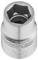 Socket, 1/2 inch, hexagonal, polished, made from chrome vanadium steel.