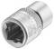 Metal hexagon-headed screw with engraved brand name and knurled grip, used for repair or assembly purposes.