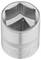 Hexagonal socket nut, silver-coloured, used for tightening or loosening screws with a matching screw head.