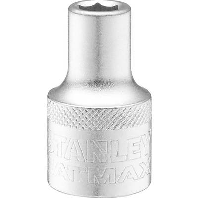Metal socket key insert with a knurled surface. Text on the surface reads: 'STANLEY FATMAX'. Tool is used for tightening.