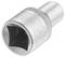 'Silver socket key attachment with a square opening and ridged edge, engraving visible on the upper section.'