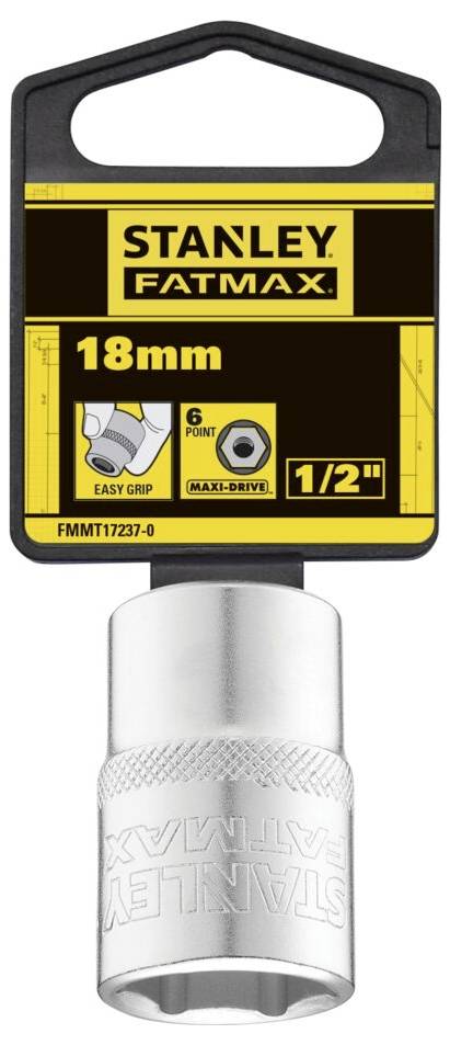 Stanley Fatmax Socket 18 mm, 6-point, 1/2 inch Drive, with 'Easy Grip' for secure grip.