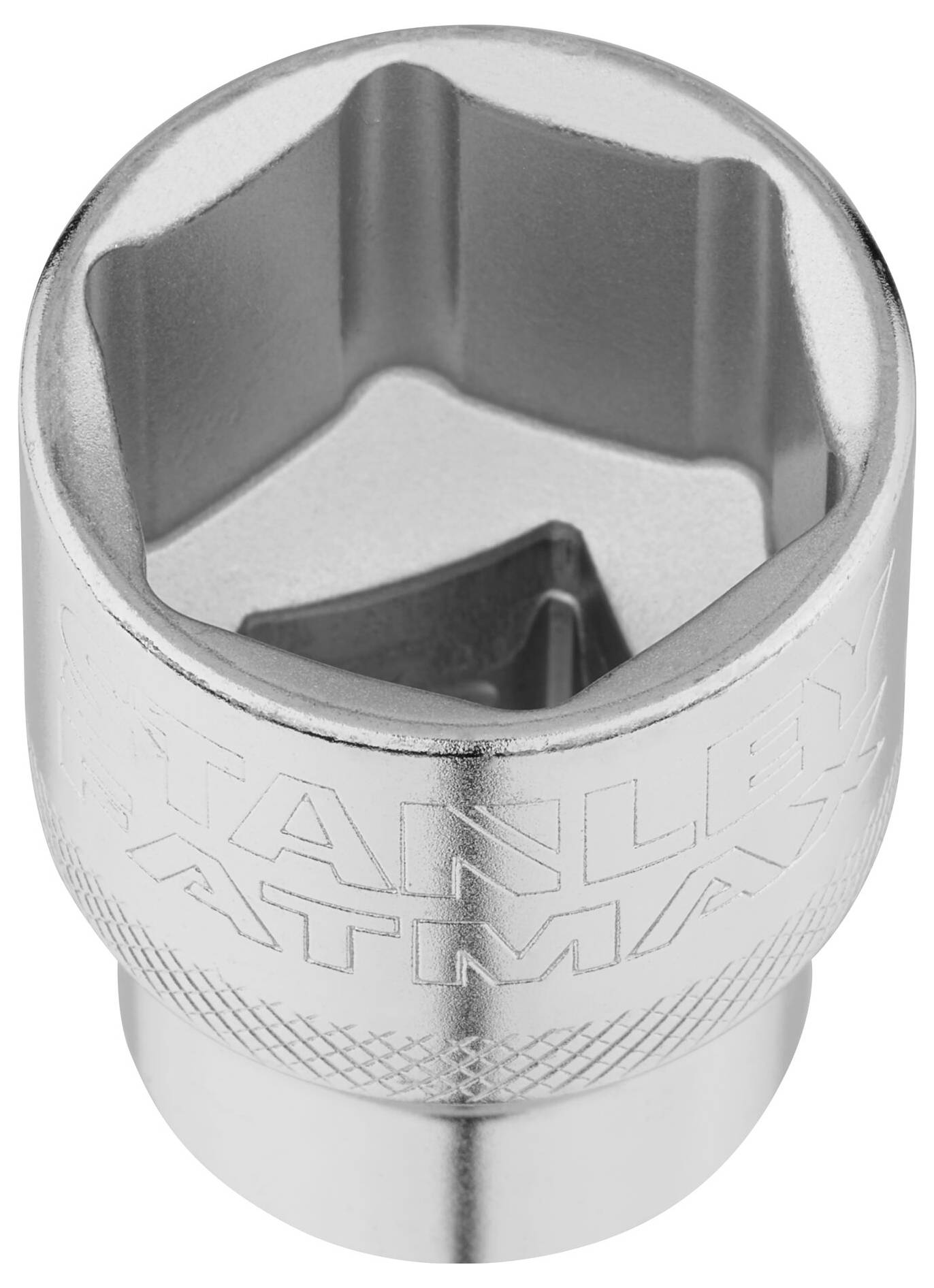 Metal socket wrench with hexagonal opening, engraved on the surface with 'Stanley Fatmax'.