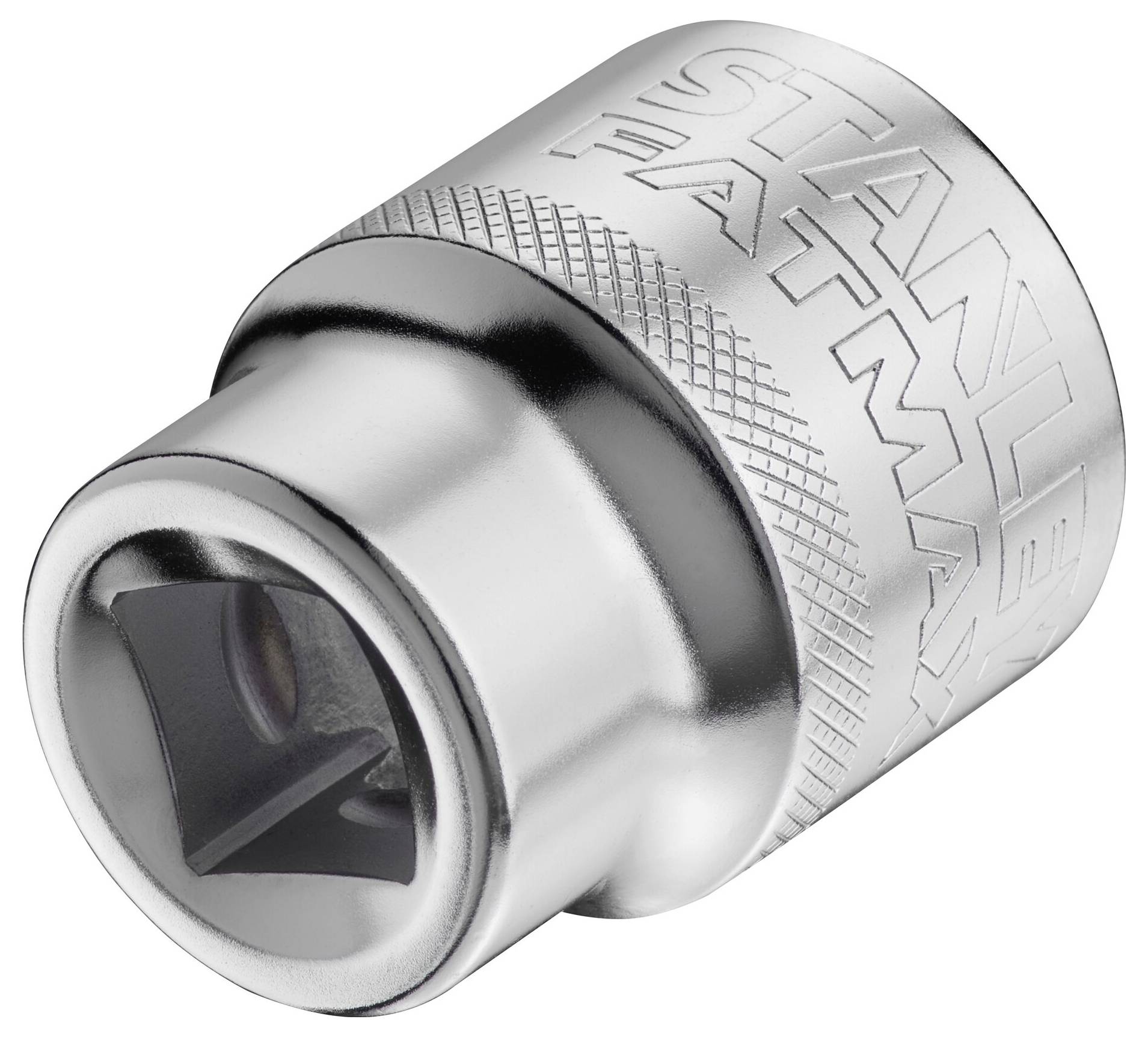 Metal socket with engraved inscription 'STANLEY FATMAX', used for mechanical work.