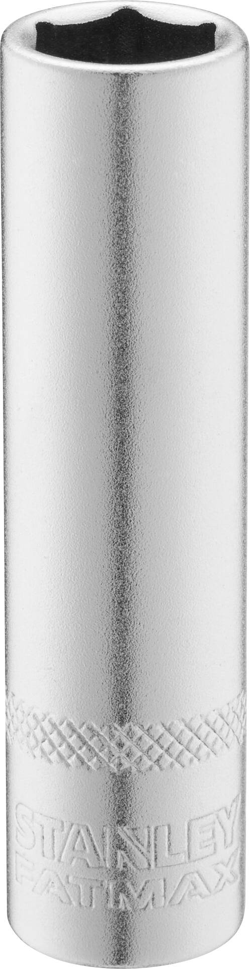 'Silver socket from Stanley Fatmax with hexagonal opening, suitable for use with socket wrenches.'