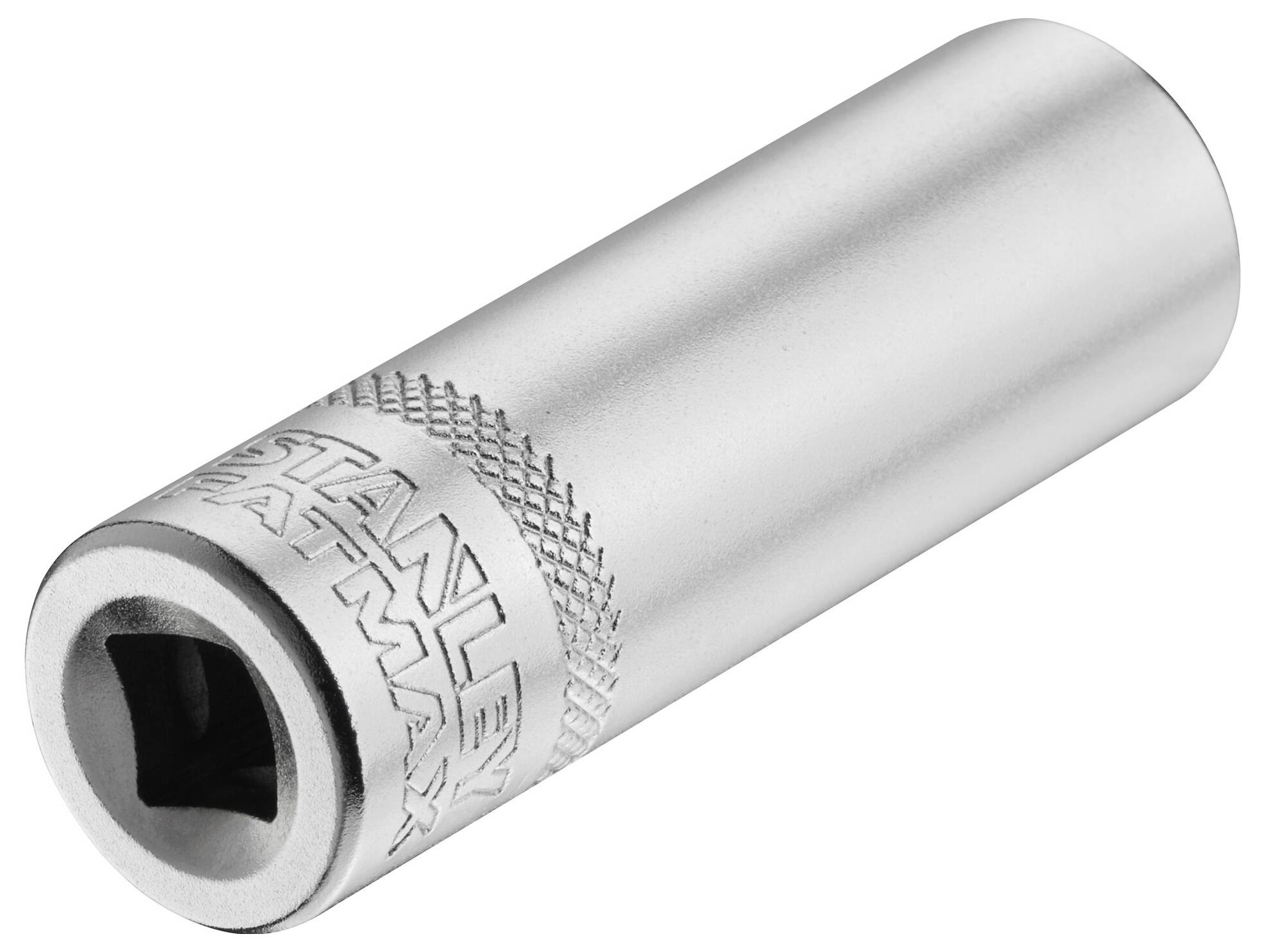 Metal socket key nut with engraved brand name and a square hole at one end.