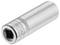 Metal socket key nut with engraved brand name and a square hole at one end.