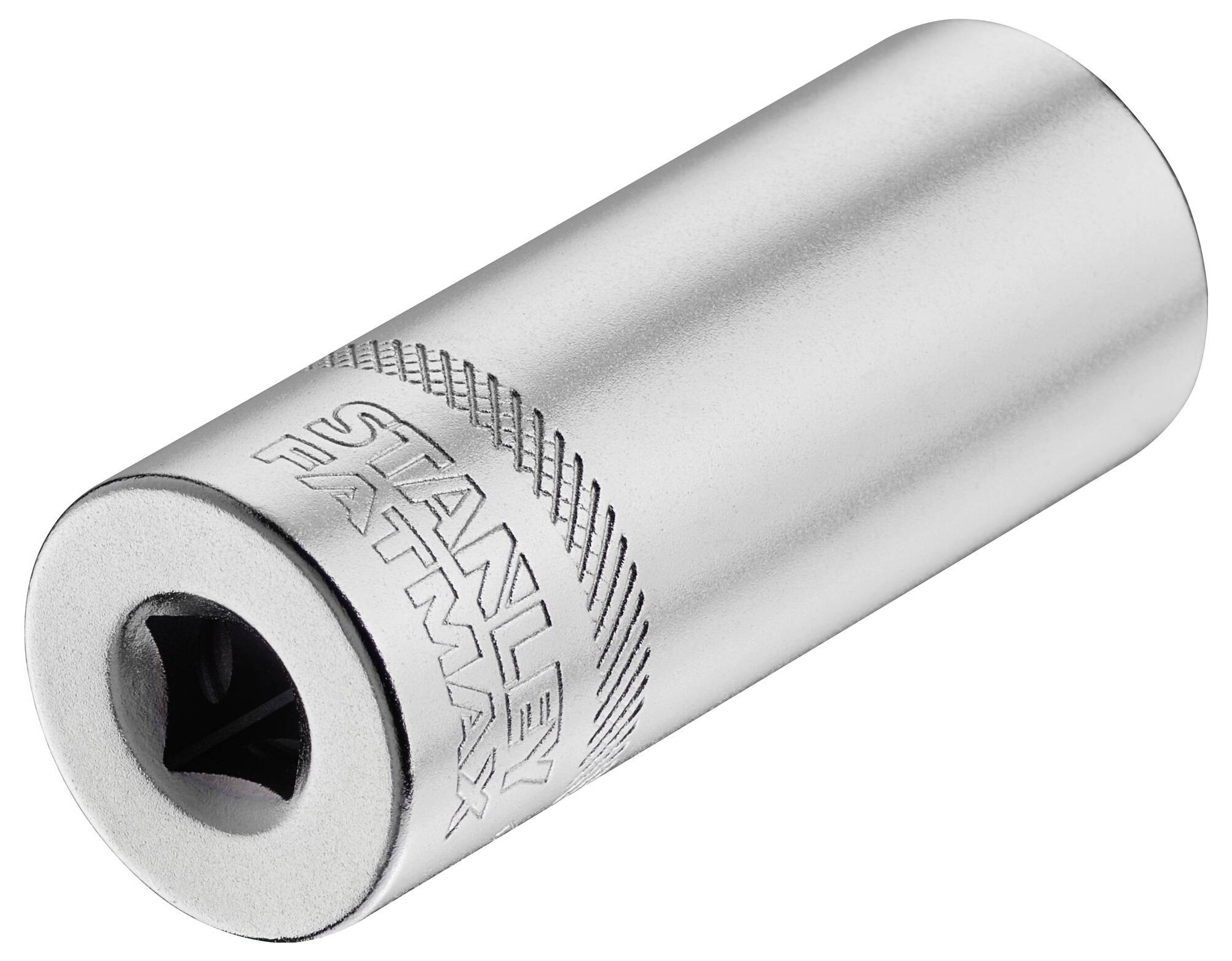A silver socket extension with 'Stanley Fatmax' printed on the side. Suitable for mechanical work.