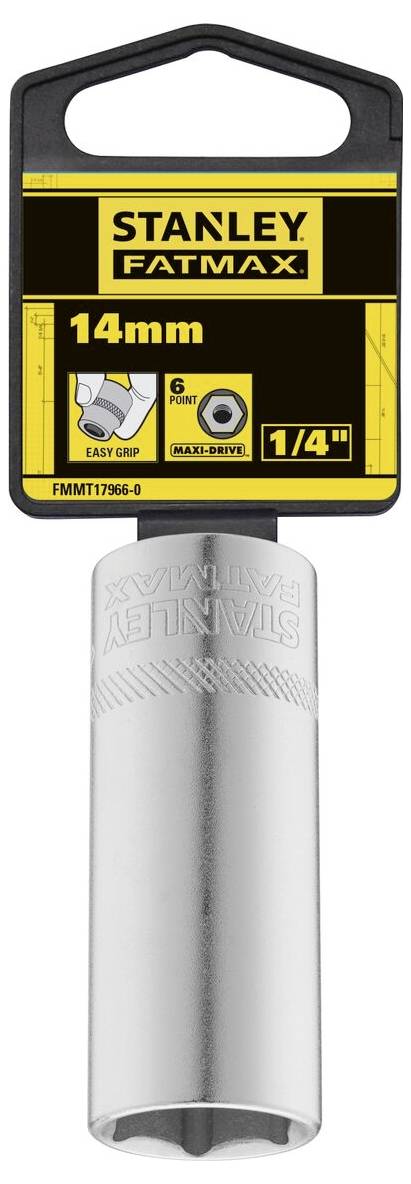 'Stanley Fatmax Socket Wrench, 14 mm, 6-point, 1/4 inch Drive, Easy to Grip.' Tool Description.