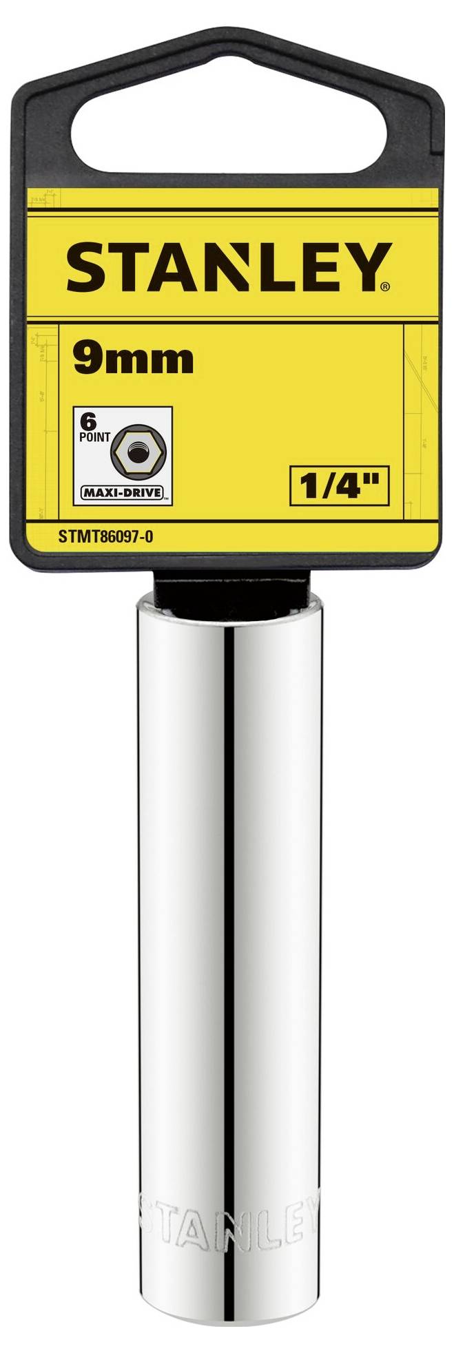 'STANLEY' socket insert 9 mm, 1/4 inch, made of stainless steel, for hand tools.