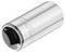 A silver socket extension with an embossed 'STANLEY' logo. Designed for use with a compatible tool for fastening.