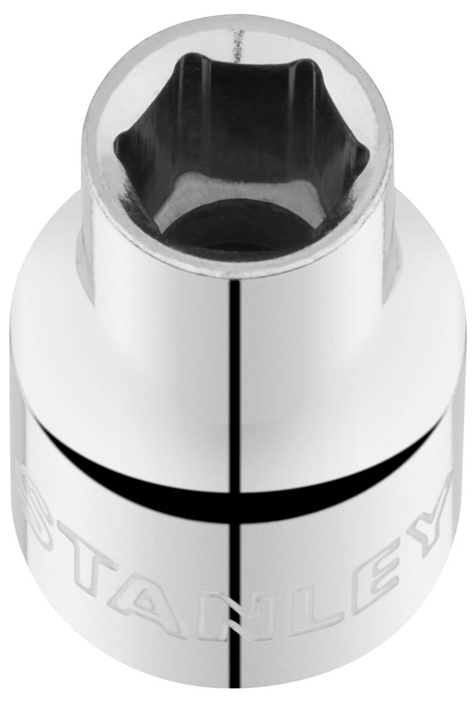 'Nut, hexagonal, silver-coloured, with embossed STANLEY lettering, for ratchets.'