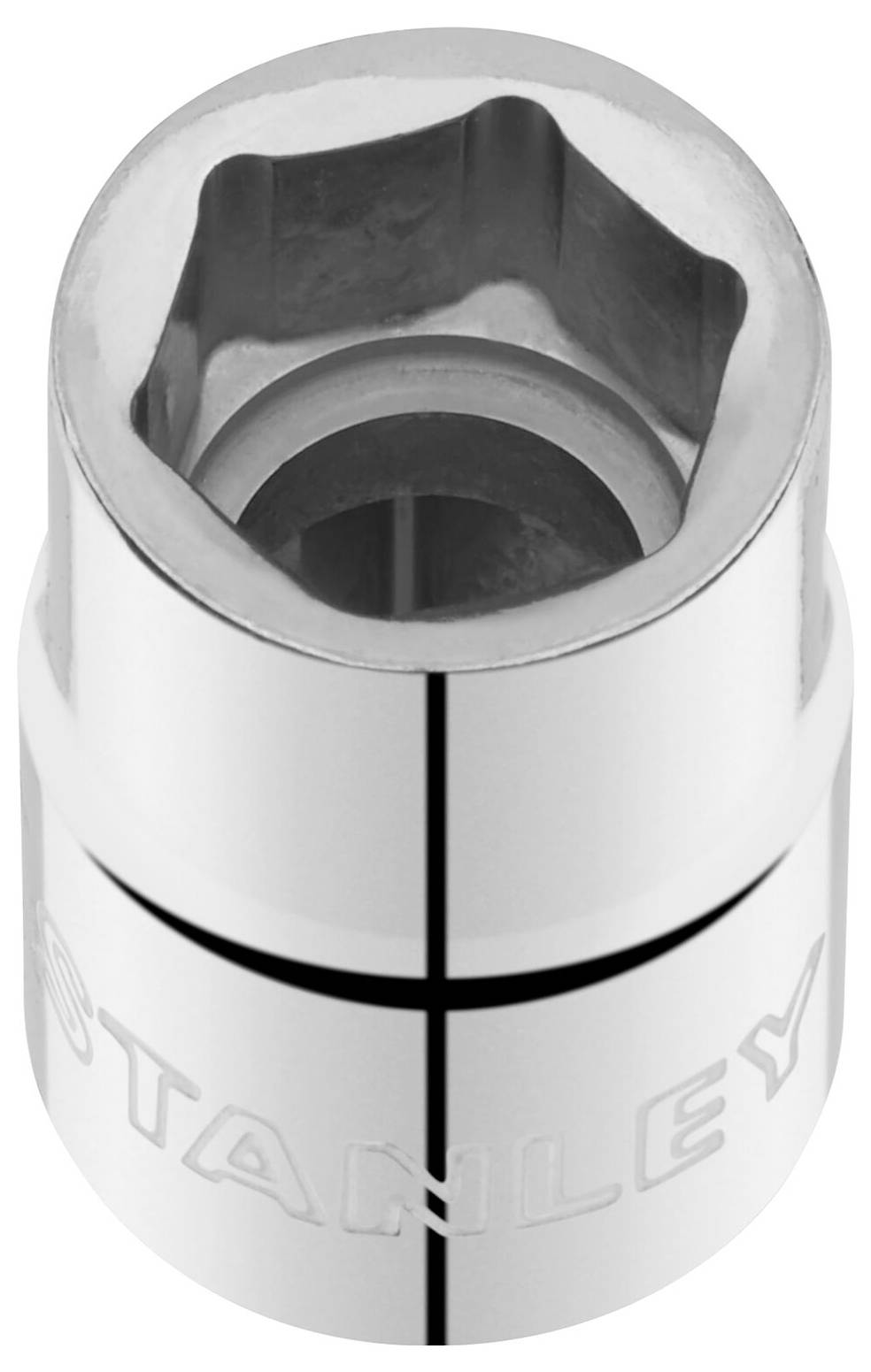 Chrome vanadium steel socket attachment with hexagonal internal profile, suitable for repair and assembly work.