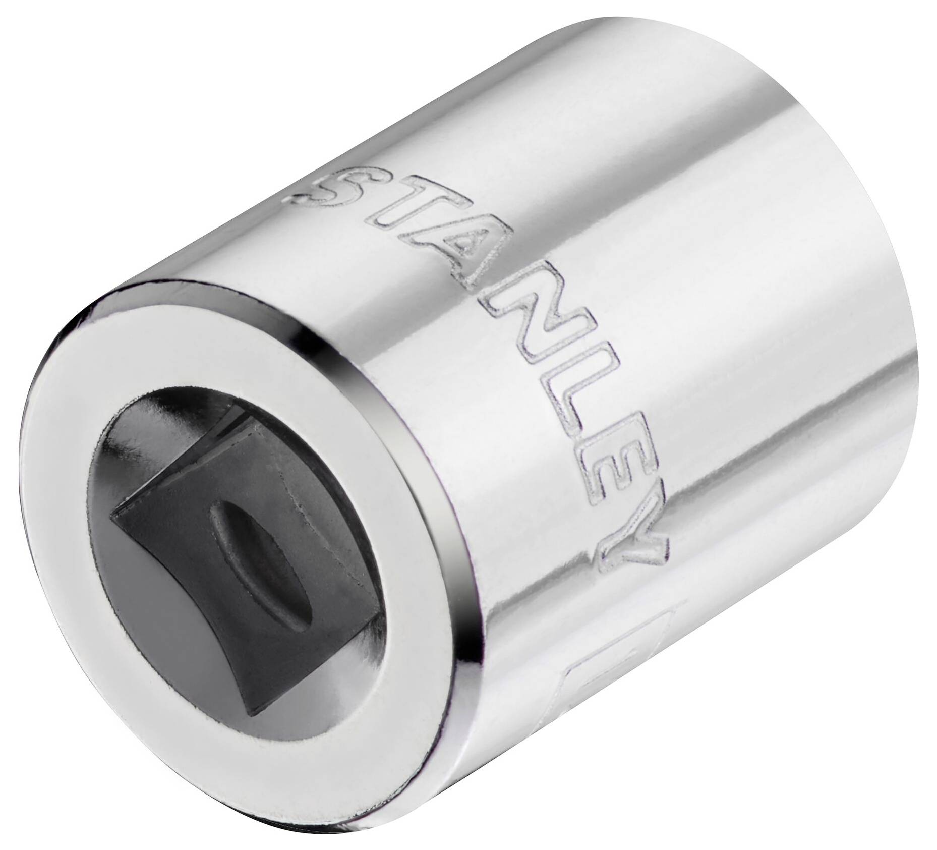 Metal socket drive with hexagonal internal thread. 'STANLEY' brand name engraved on the side.